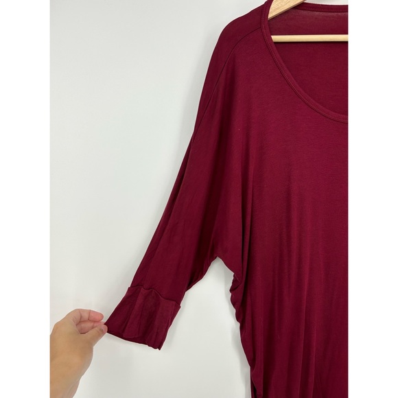 LOFT Red Burgundy Stretch Soft 3/4 Length Cuffed Sleeves Flowy Long Shirt - Picture 4 of 6
